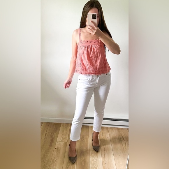 Coco + Jaimeson Pink Eyelet Embroidered Cropped Cami Top sz Small - Picture 2 of 10